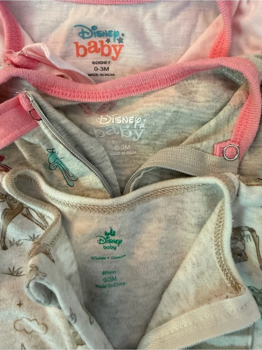 Set of (3) Disney Footed One-Piece Pajamas 1-Bambi 2&3- Minnie Mouse